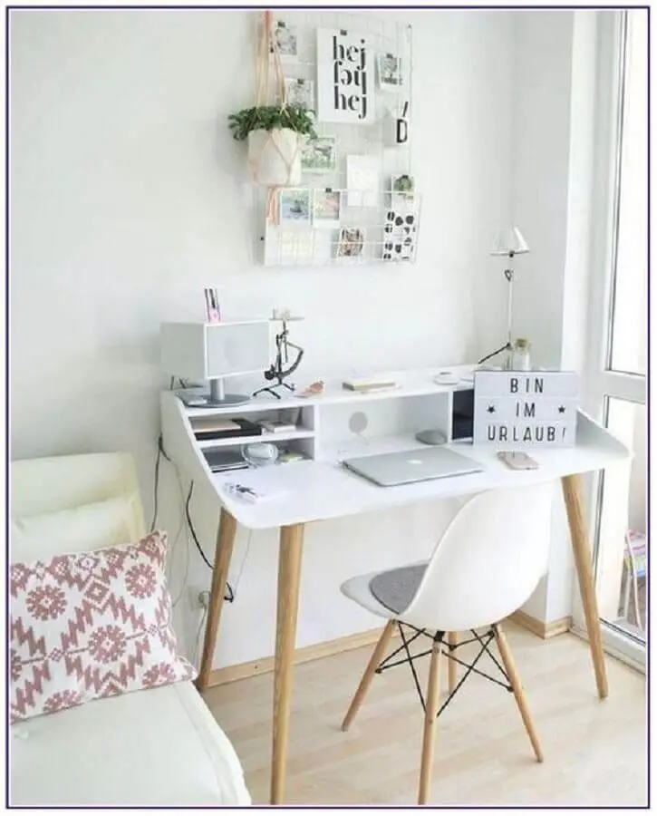 decoração clean para quarto com mesa home office Foto Pinterest