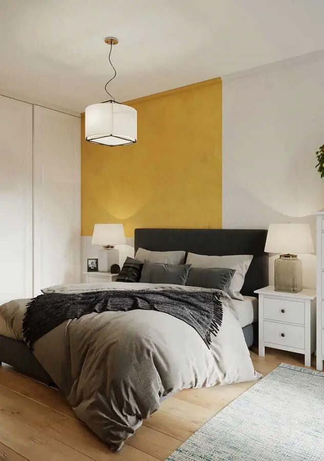 decoração clean para quarto decorado com cor mostarda para parede Foto Pinterest