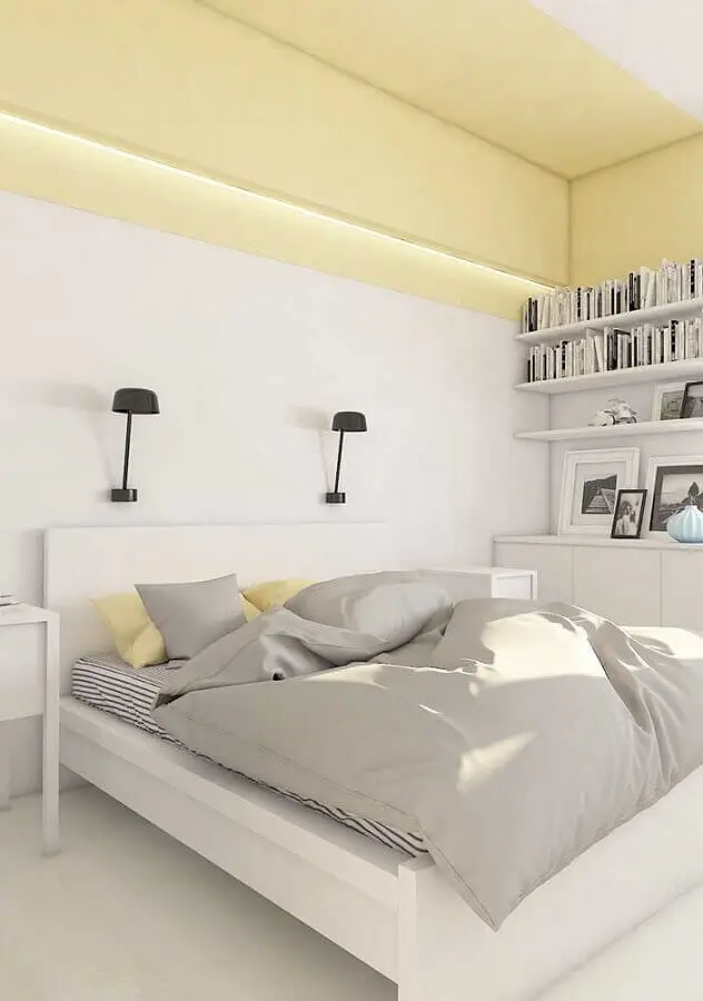 decoração minimalista para quarto amarelo e branco Foto Assetproject