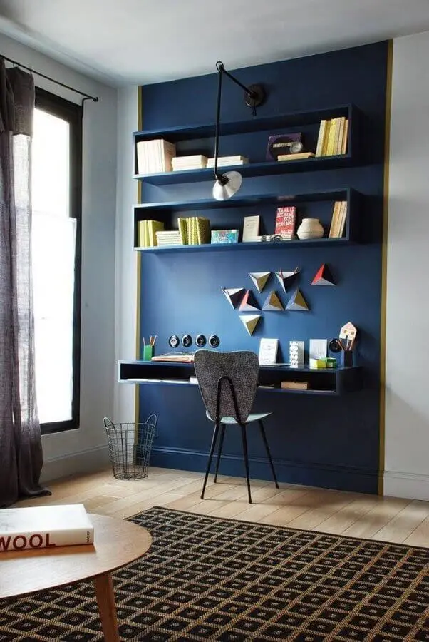 decoração moderna para home office planejado todo azul Foto Blog DecorDiario