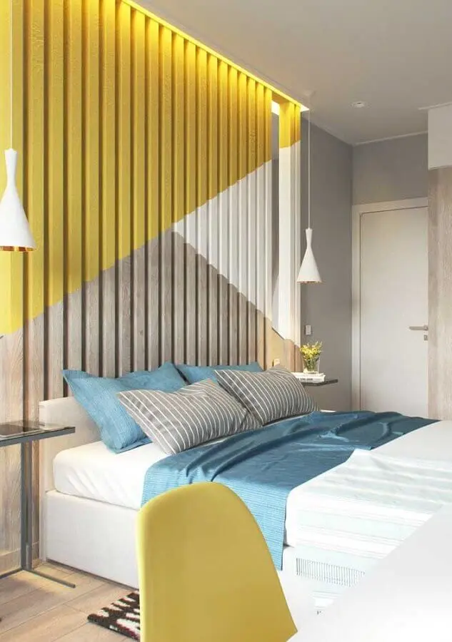 decoração moderna para quarto amarelo e cinza Foto Pinterest