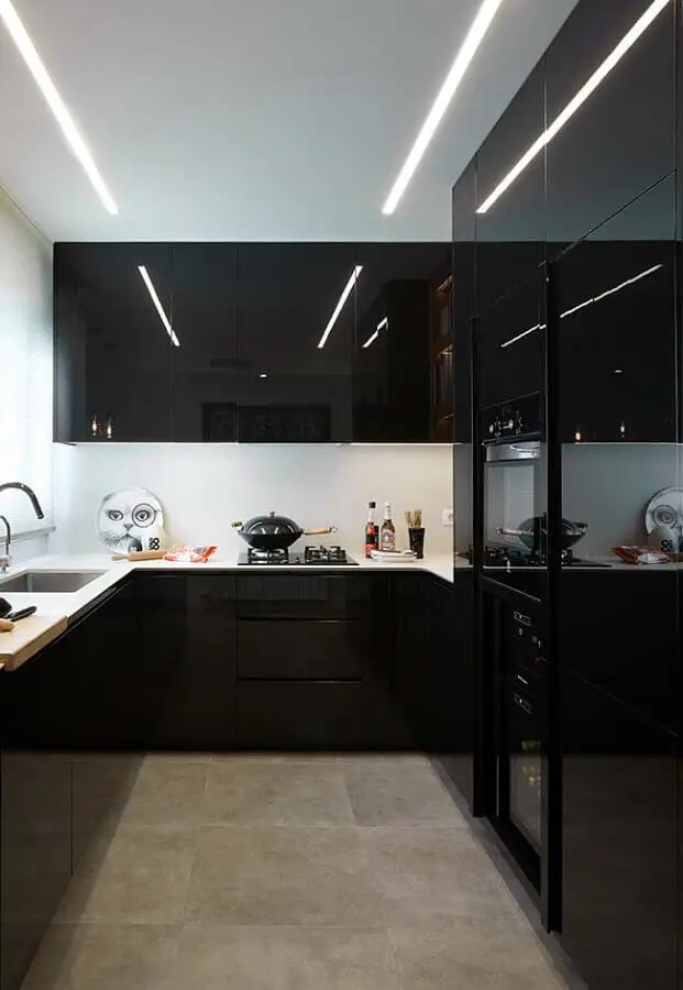 decoração para cozinha preta e branca moderna planejada Foto Webcomunica