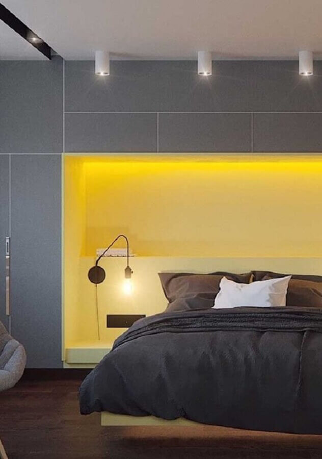 decoração moderna para quarto amarelo e cinza planejado Foto Assetproject
