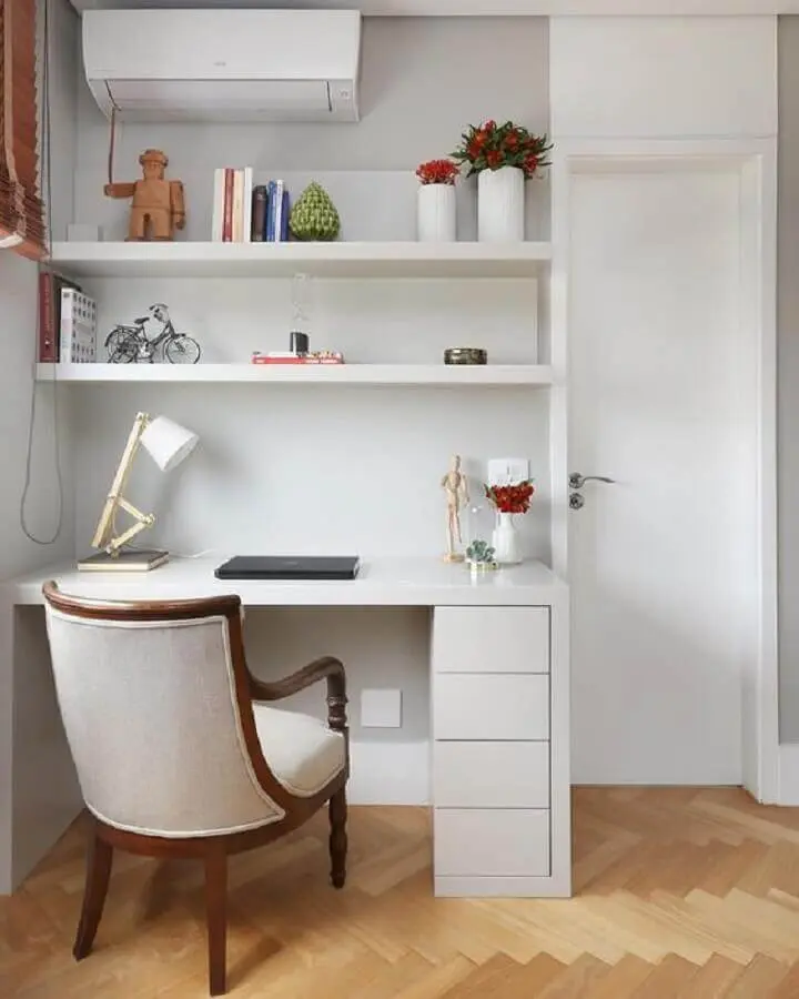 ideia de home office pequeno com decoração clean Foto Pinterest