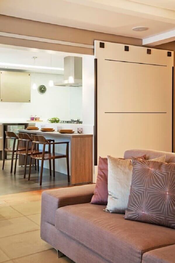 modelo de porta de correr para sala com cozinha integrada Foto Pinterest