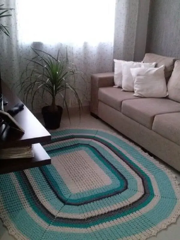 modelo de tapete de crochê para sala colorido Foto Pinterest