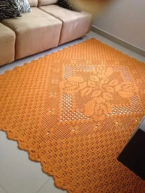 modelo simples de tapete de crochê para sala Foto Crochê Online