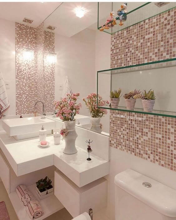 Pia de mármore para banheiro cor de rosa