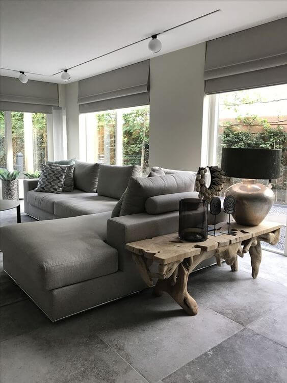 Porcelanato cinza para sala de estar moderna