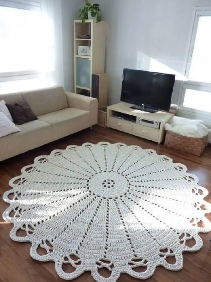 tapete de crochê redondo para sala simples Foto Revista Artesanato