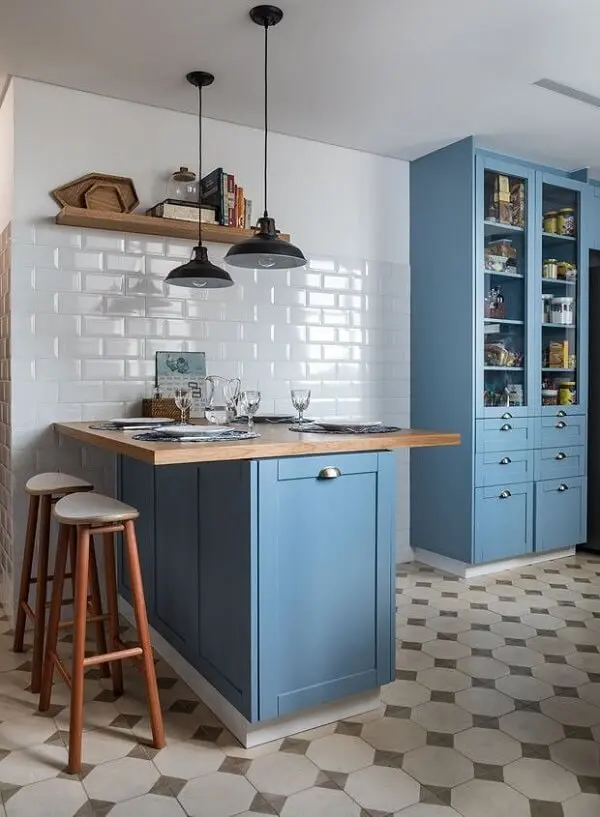 Cozinha vintage armário azul