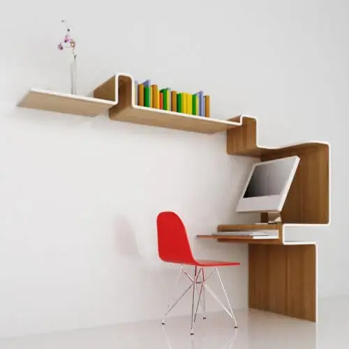 Decoração moderna com escrivaninha com estante. Fonte: Pinterest