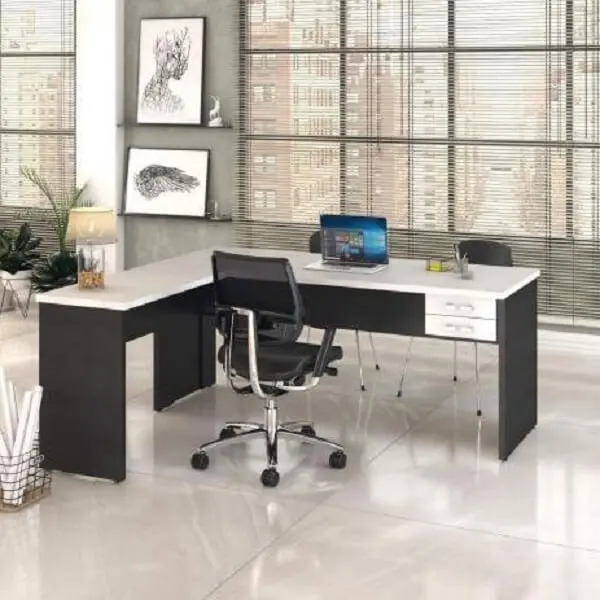 Móveis para escritório mesa em l preto e branca