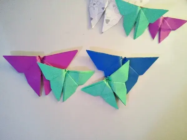 Origami fácil borboleta verde e azul