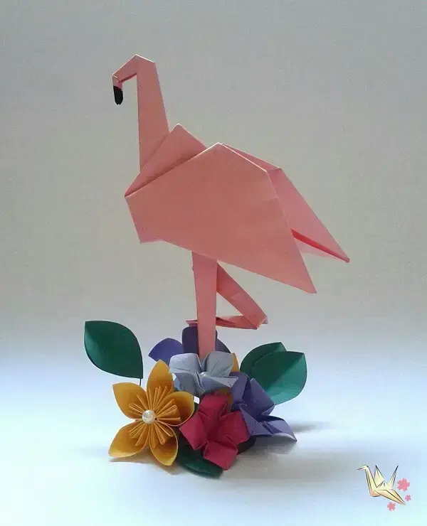 Origami fácil centro de mesa flamingo