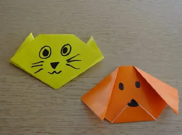 Origami fácil gato e cachorro