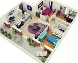 Planta de casa de apartamento com três quartos sendo um como home office. Fonte: Engineering Discoverires