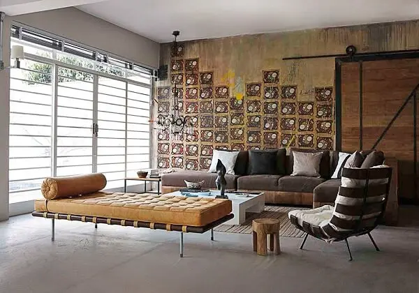 Recamier, sofá e poltrona costela para a decoração da sala de estar