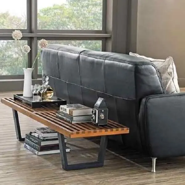 bancos de madeira para sala sofá cinza 
