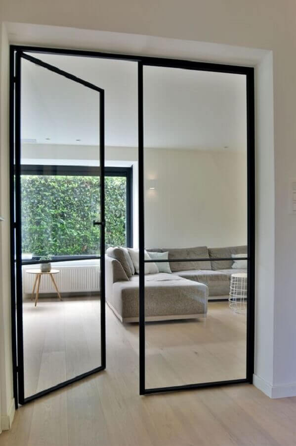 casa minimalista com porta francesa de vidro e alumínio Foto Pinterest