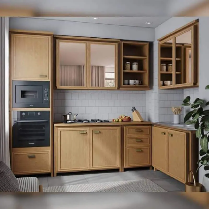 cozinha modulada com armários de madeira Foto Iaza