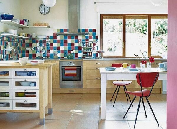 cozinha vintage azulejo colorido