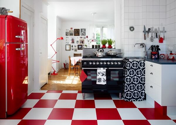 cozinha vintage piso xadrez