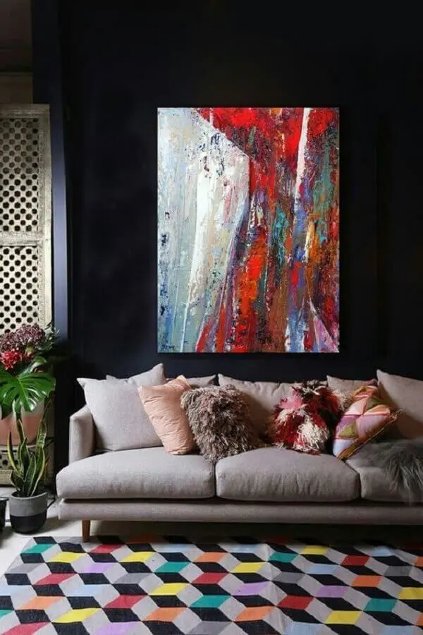 decoração com tapete colorido e quadros para sala abstrato Foto Artfinder