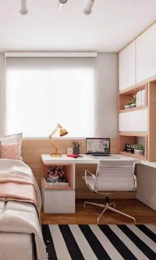 decoração de cantinho de estudo pequeno para quarto feminino planejado Foto Pinterest