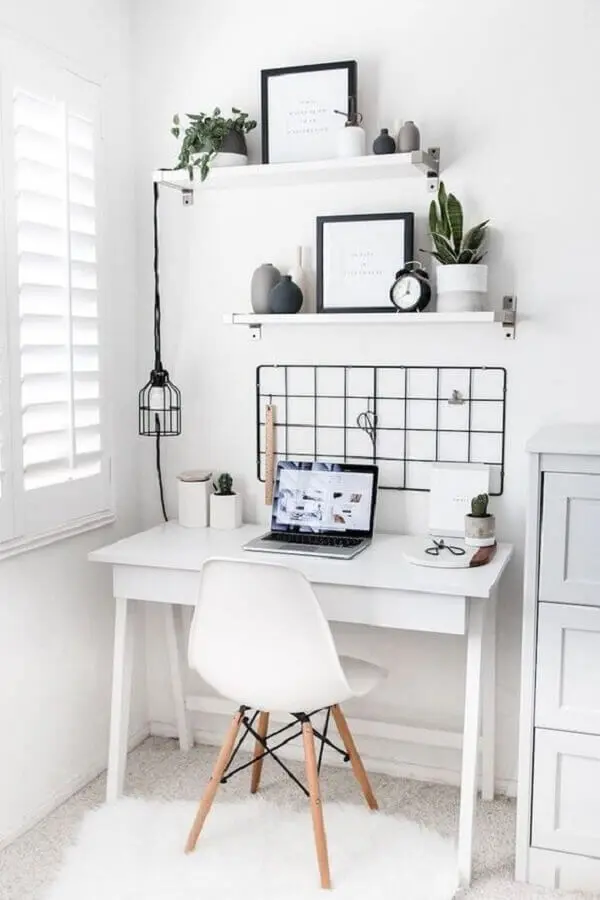 decoração de escritório em casa minimalista todo branco Foto Pinterest