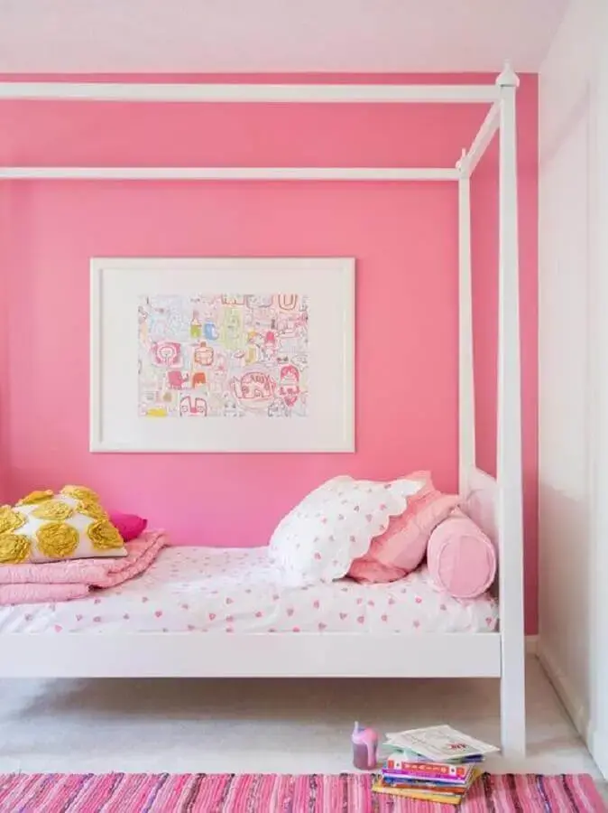 decoração de quarto de menina branco e rosa Foto Yandex