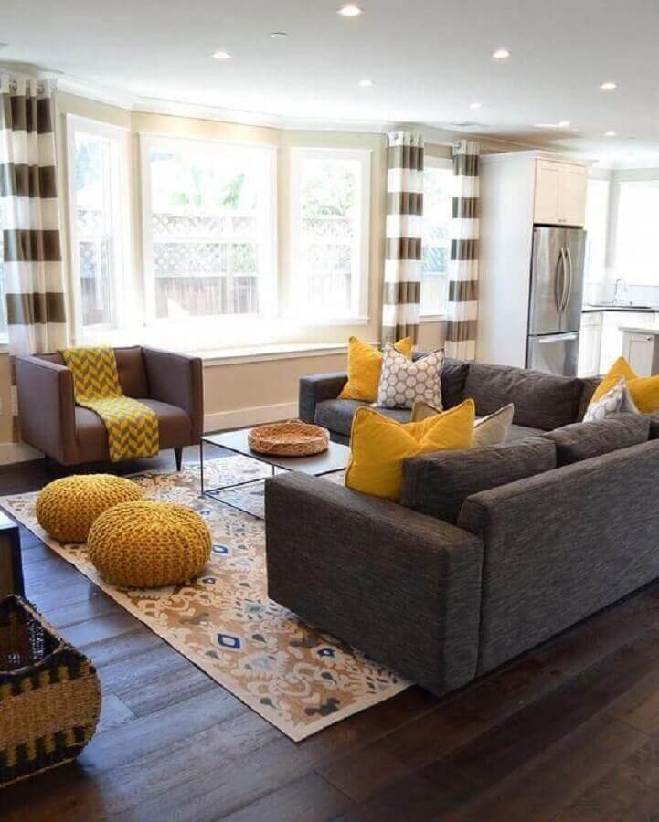 decoração de sala amarela e cinza Foto Home Decorating Idea