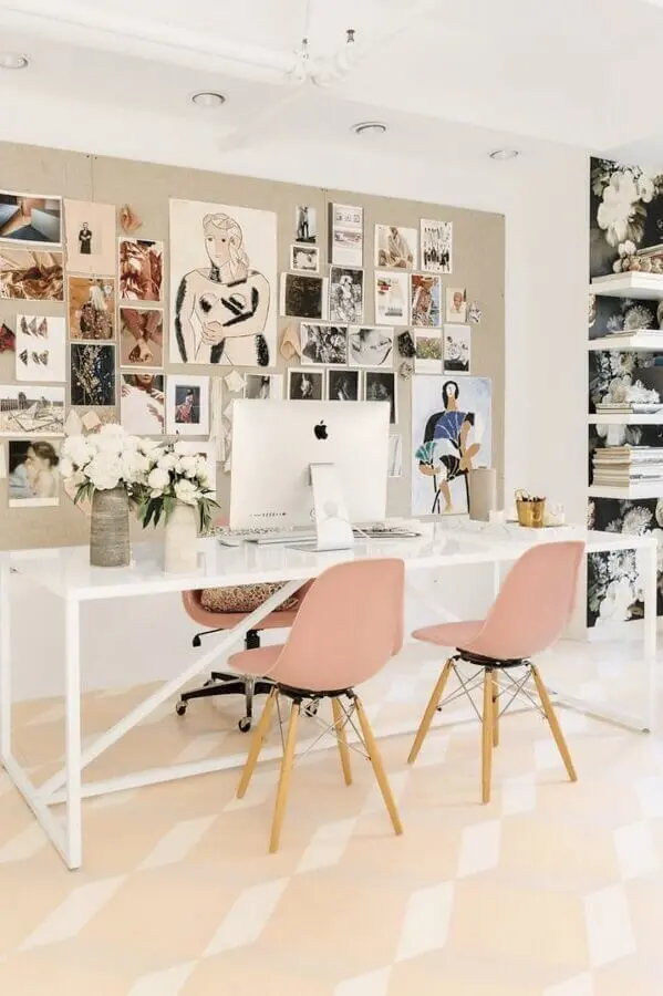 decoração feminina com mesa de escritório branca Foto Fashion Trend Decor