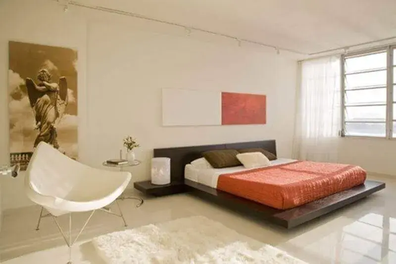 decoração minimalista para quarto com cama japonesa Foto Forma Design