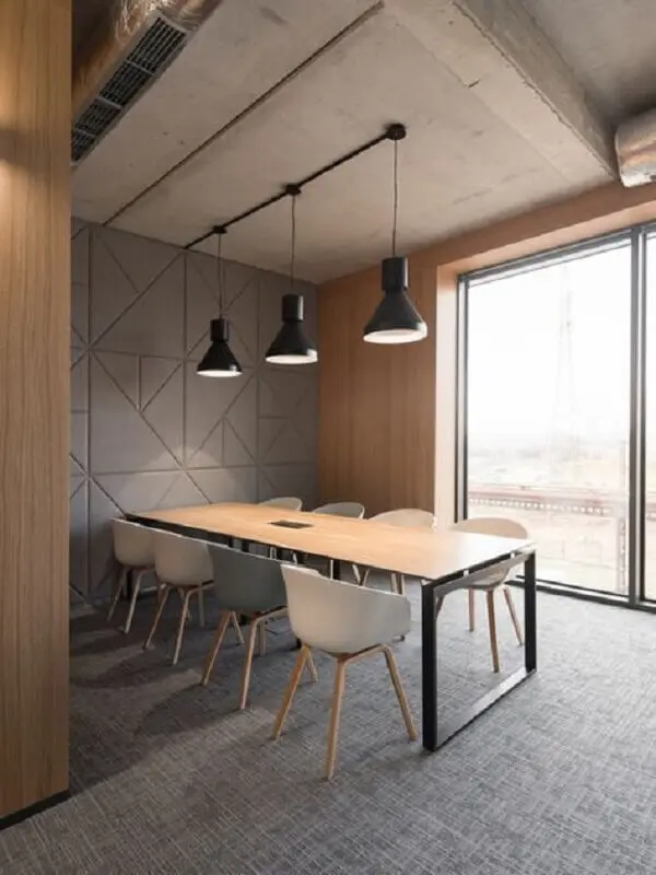 decoração moderna com mesa de reunião escritório com tampo de madeira Foto Office Snapshots