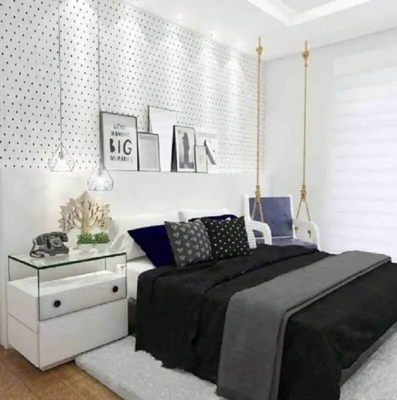 decoração moderna com papel de parede para quarto branco Foto Pinterest