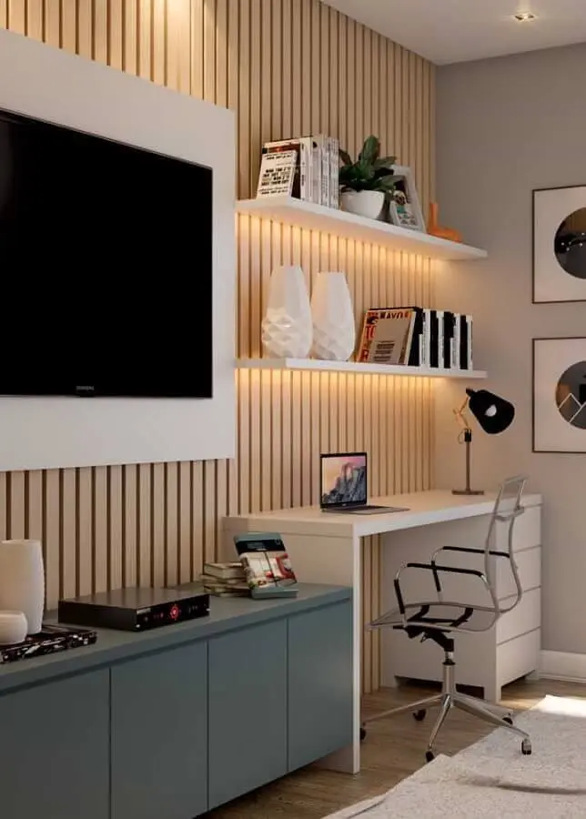 decoração moderna para escritório em casa em sala de TV Foto Pinterest