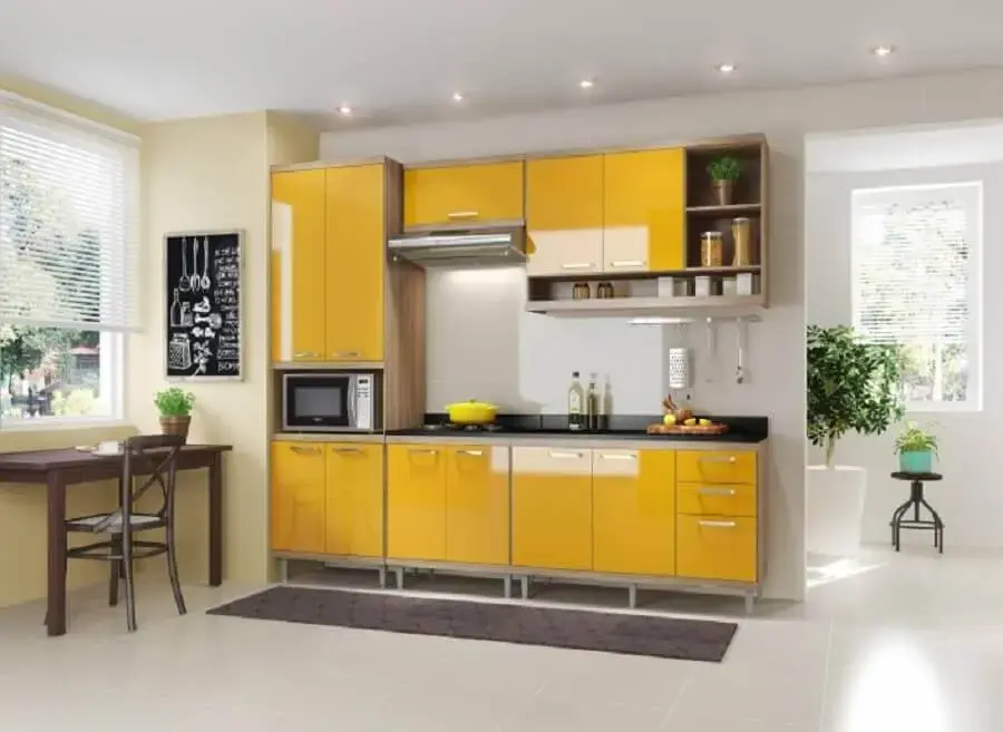 decoração simples para cozinha modulada amarela Foto Pinterest