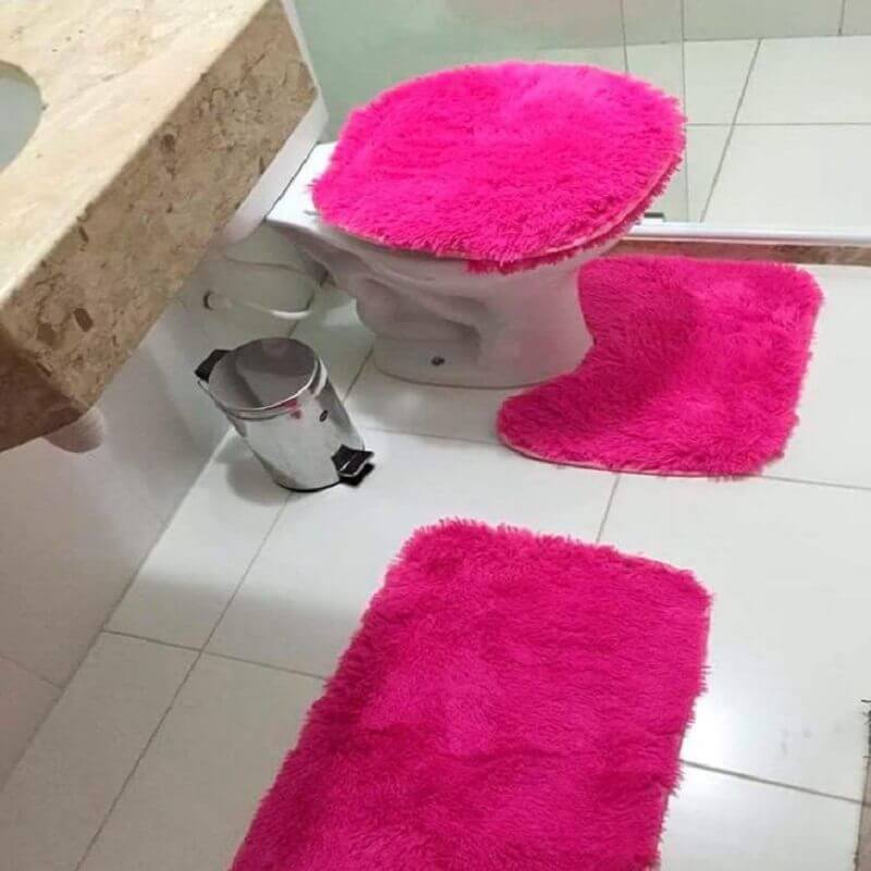 jogo de banheiro rosa emborrachado Foto Casa Fashion