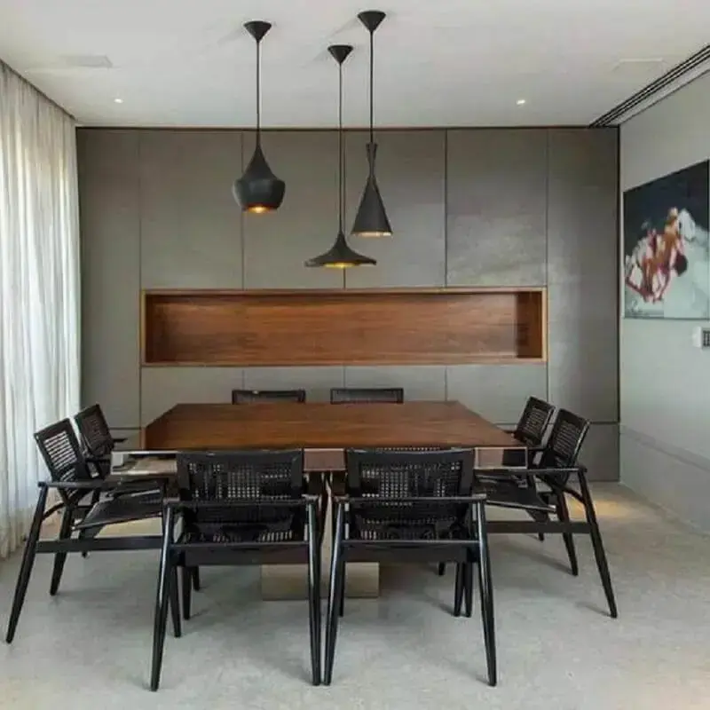mesa com cadeira preta para decoração de sala de jantar moderna Foto Juliana Rodrigues Interiores