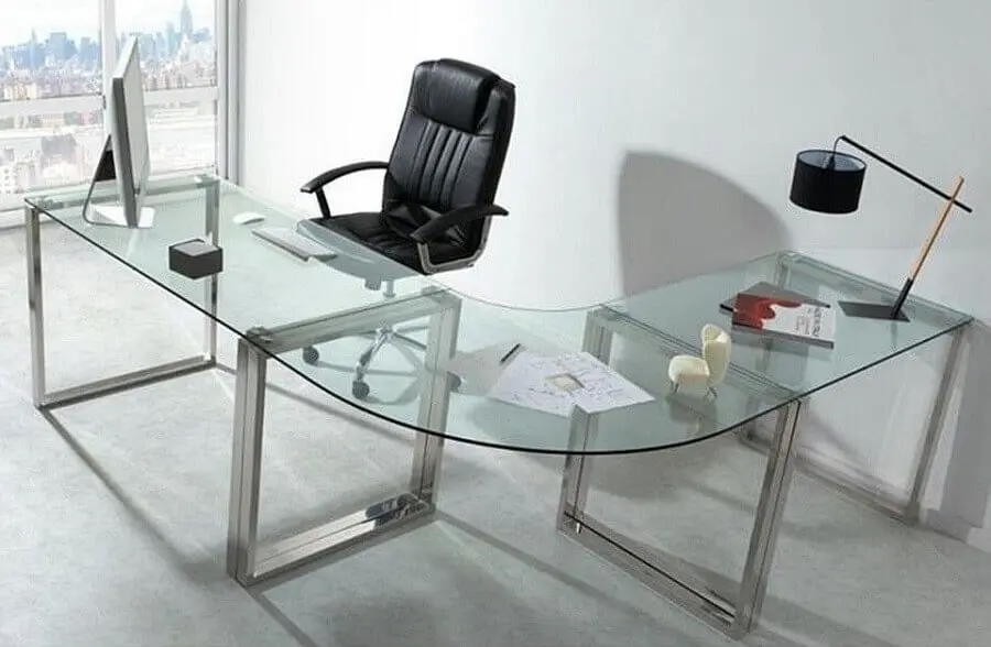 mesa de canto para escritório em vidro Foto Webcomunica