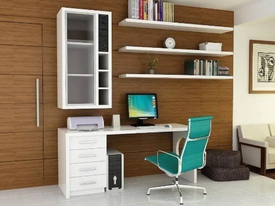 mesa de escritório com gaveta simples Foto Fabi Santina
