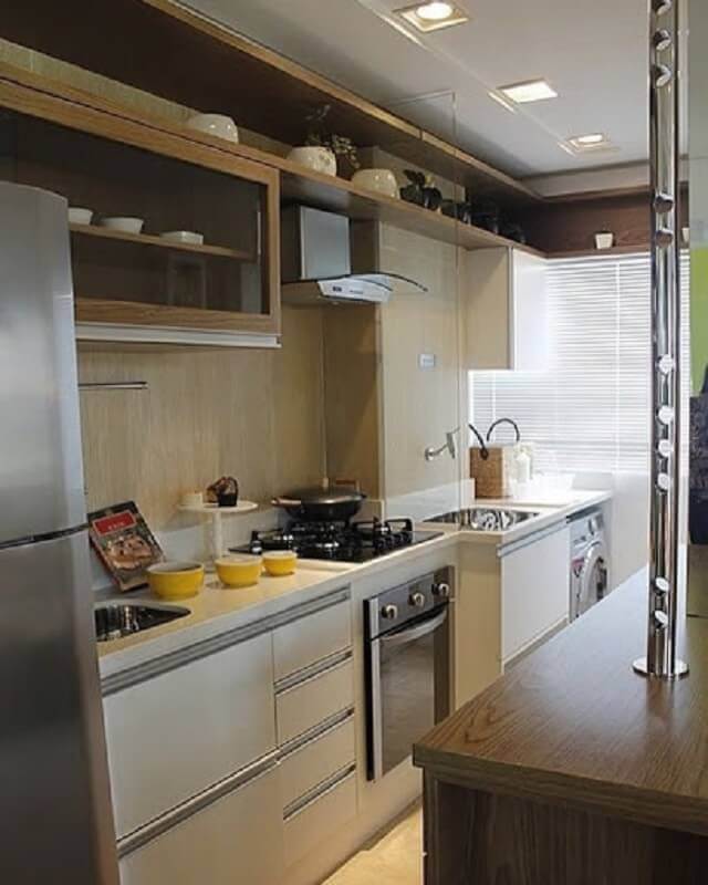modelo de cozinha pequena integrada com lavanderia planejada Foto Nosso Ape 406