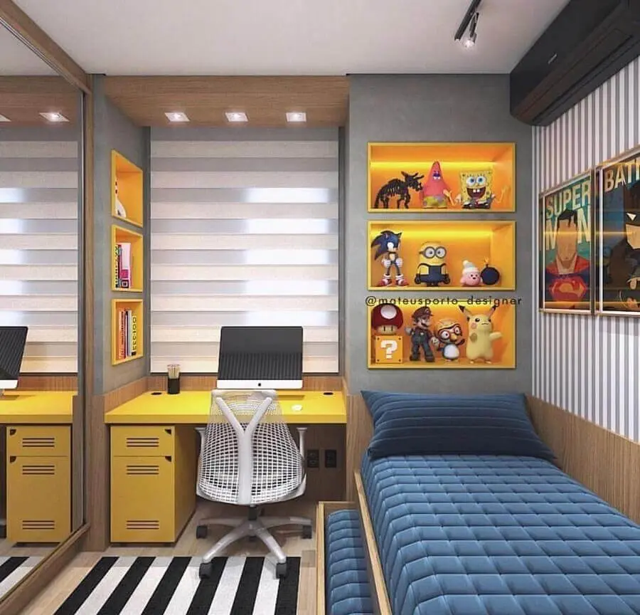 modelo de escritório em casa no quarto de solteiro moderno Foto Pinterest