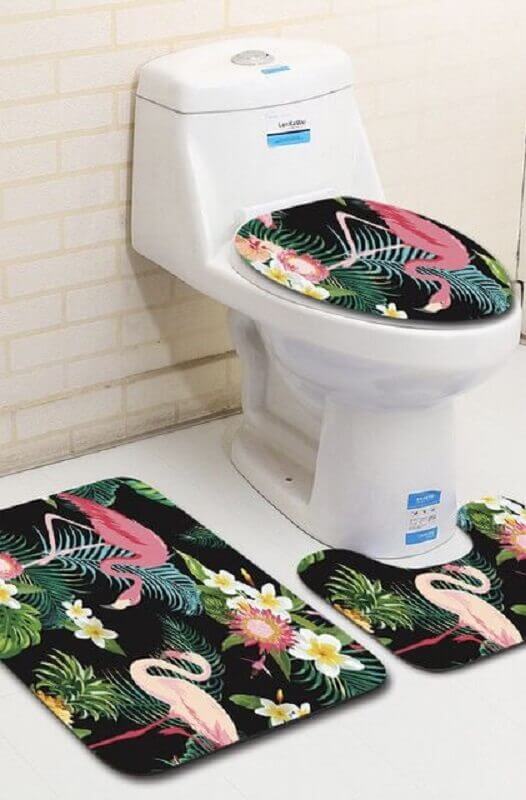 modelo de jogo de banheiro com estampa de flamingos Foto Pinterest