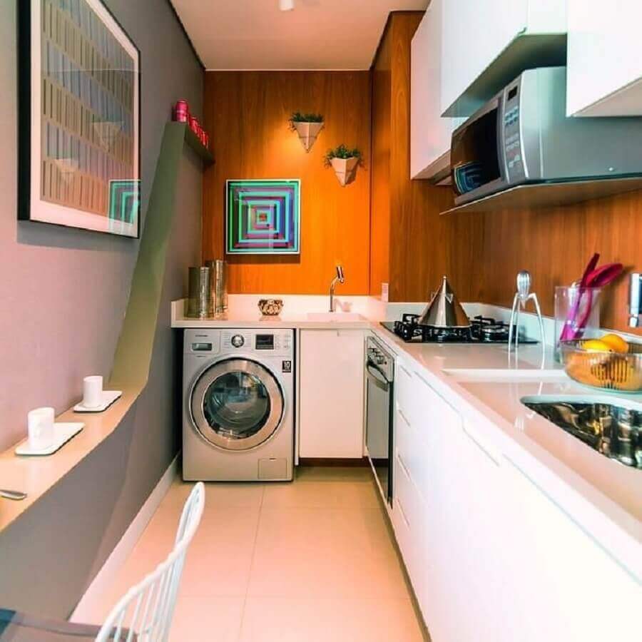 modelos de lavanderia pequena integrada com cozinha planejada Foto Kasa 102