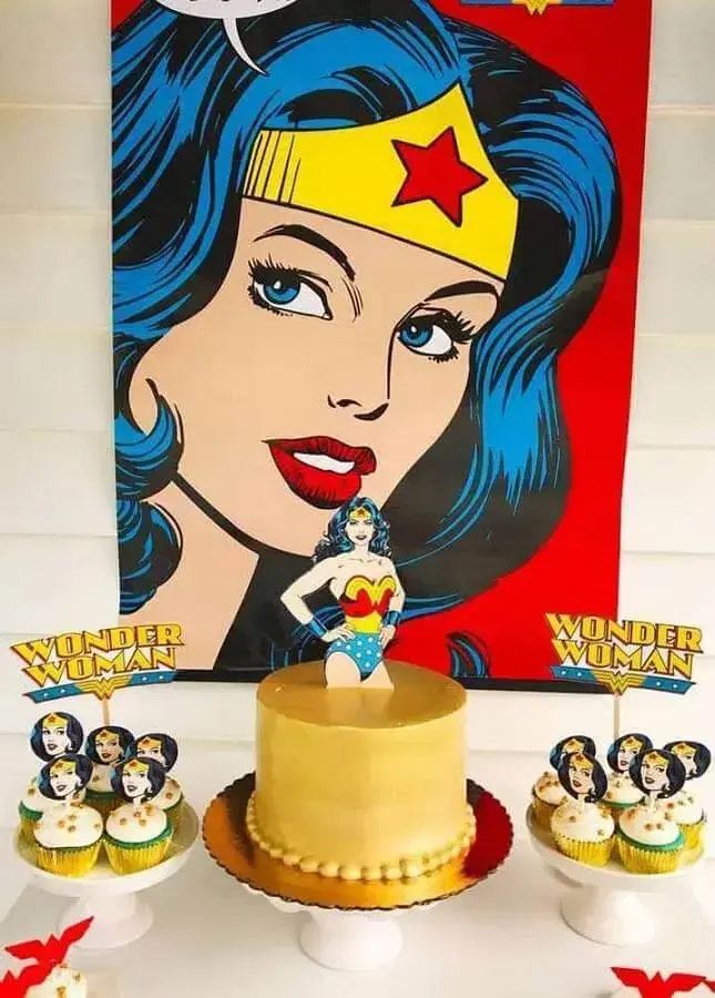 painel para festa de aniversário da mulher maravilha Foto Pinterest