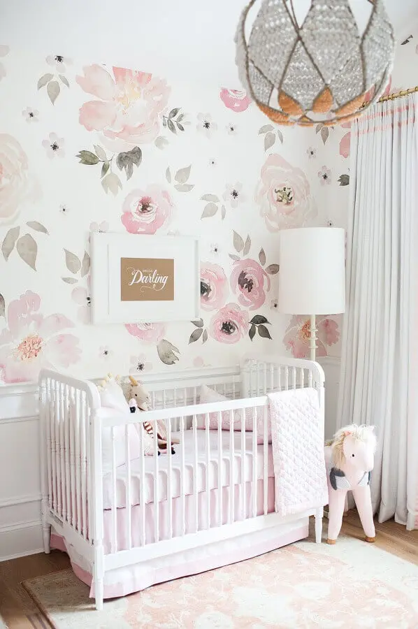 papel de parede floral para decoração de quarto de bebê e branco Foto Pinterest