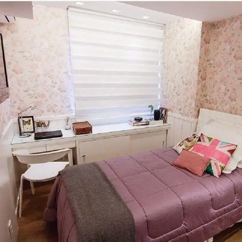 papel de parede floral para decoração de quarto de menina pequeno Foto Duplex Interiores
