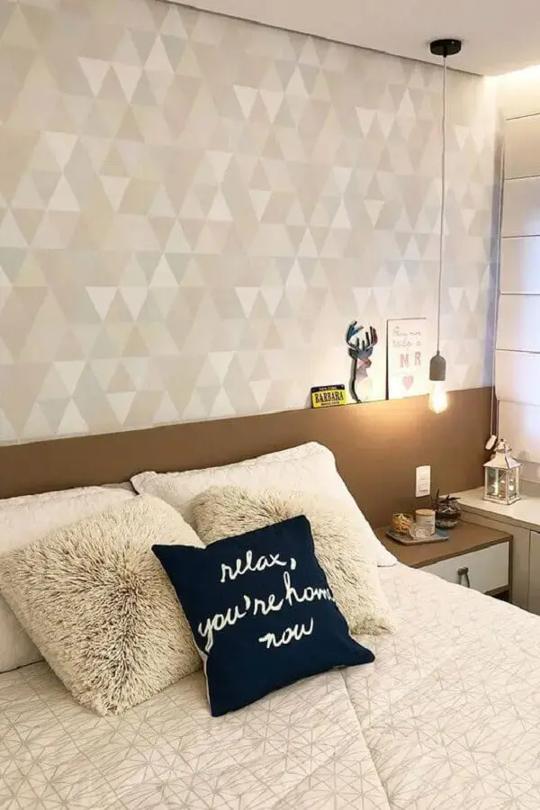 papel de parede geométrico para quarto de casal em cores neutras Foto Papel Decor